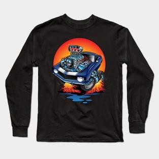 Funny Classic Sixties American Muscle Car Hot Rod Cartoon Long Sleeve T-Shirt